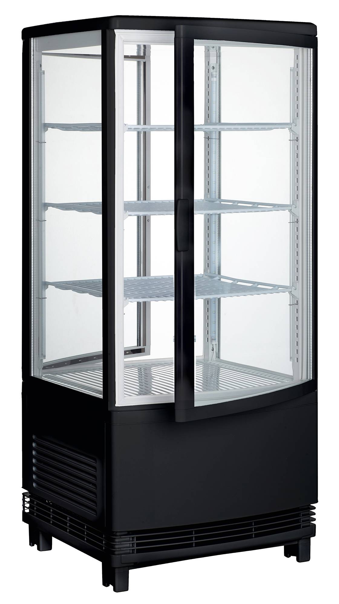 Blk Countertop Refrigerated Beverage Display,110-120V,230W,2.7A,dual Curved Drs,