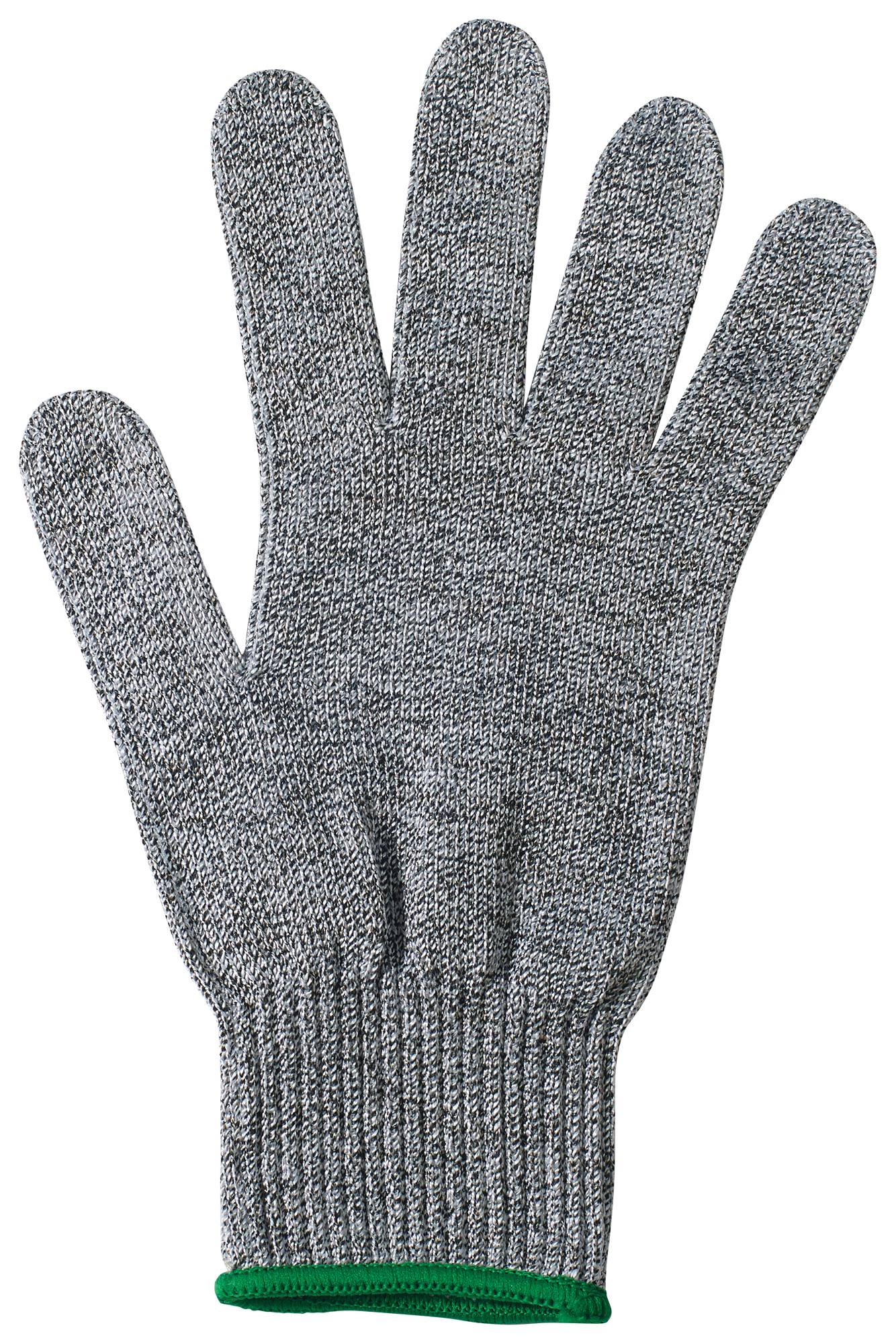 Cut Resistant Glove, M, Antimicrobial Agent, ANSI Lvl A5, Gray, Green Wristband