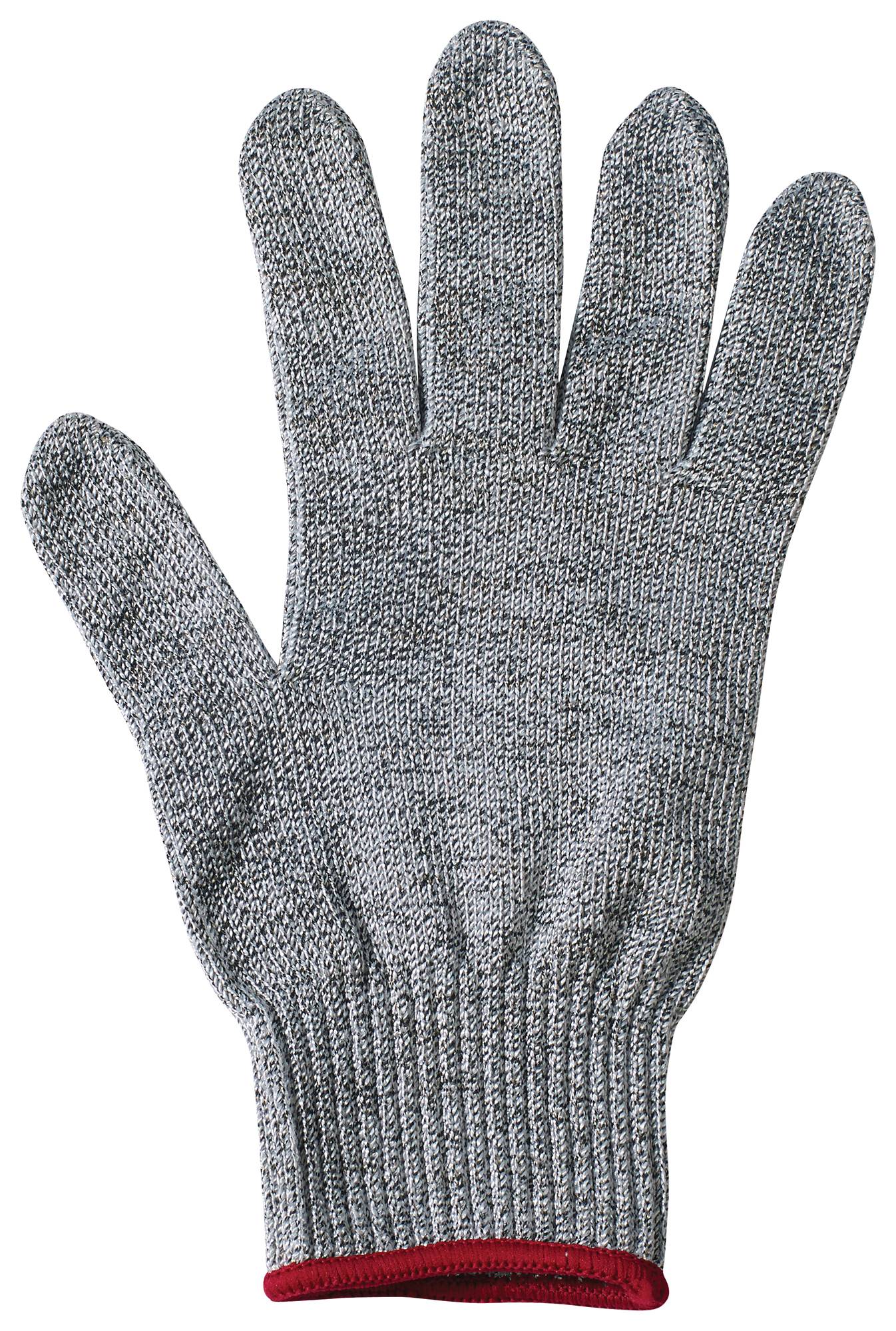 Cut Resistant Glove, S, Antimicrobial Agent, ANSI Lvl A5, Gray, Red Wristband