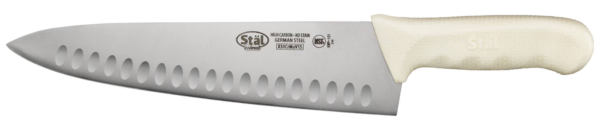 10" Hollow Ground Cook's Knife, White PP Hdl