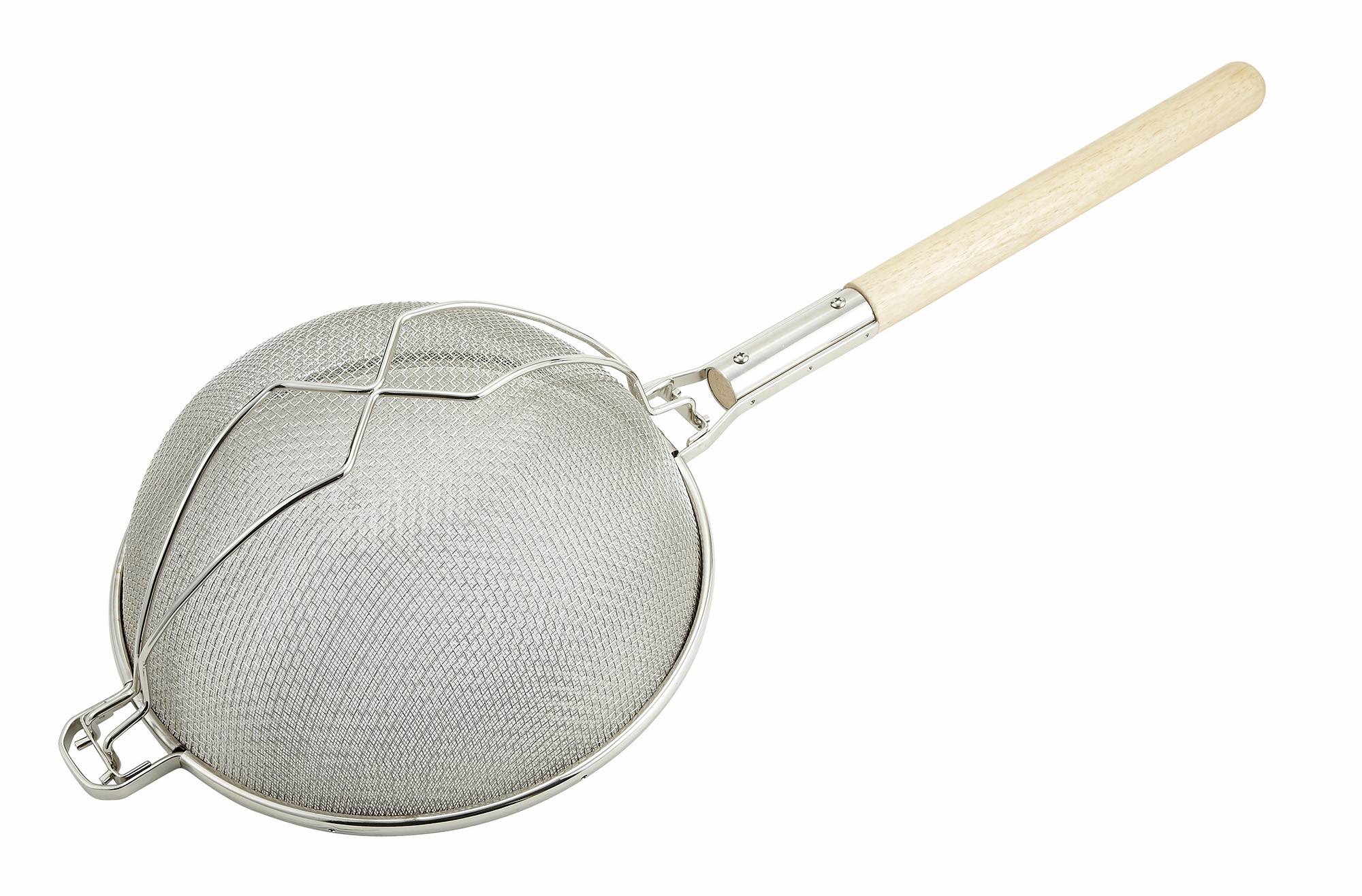 12" Double Mesh Strainer, Reinforced, Round Hdl, Nickle Plated