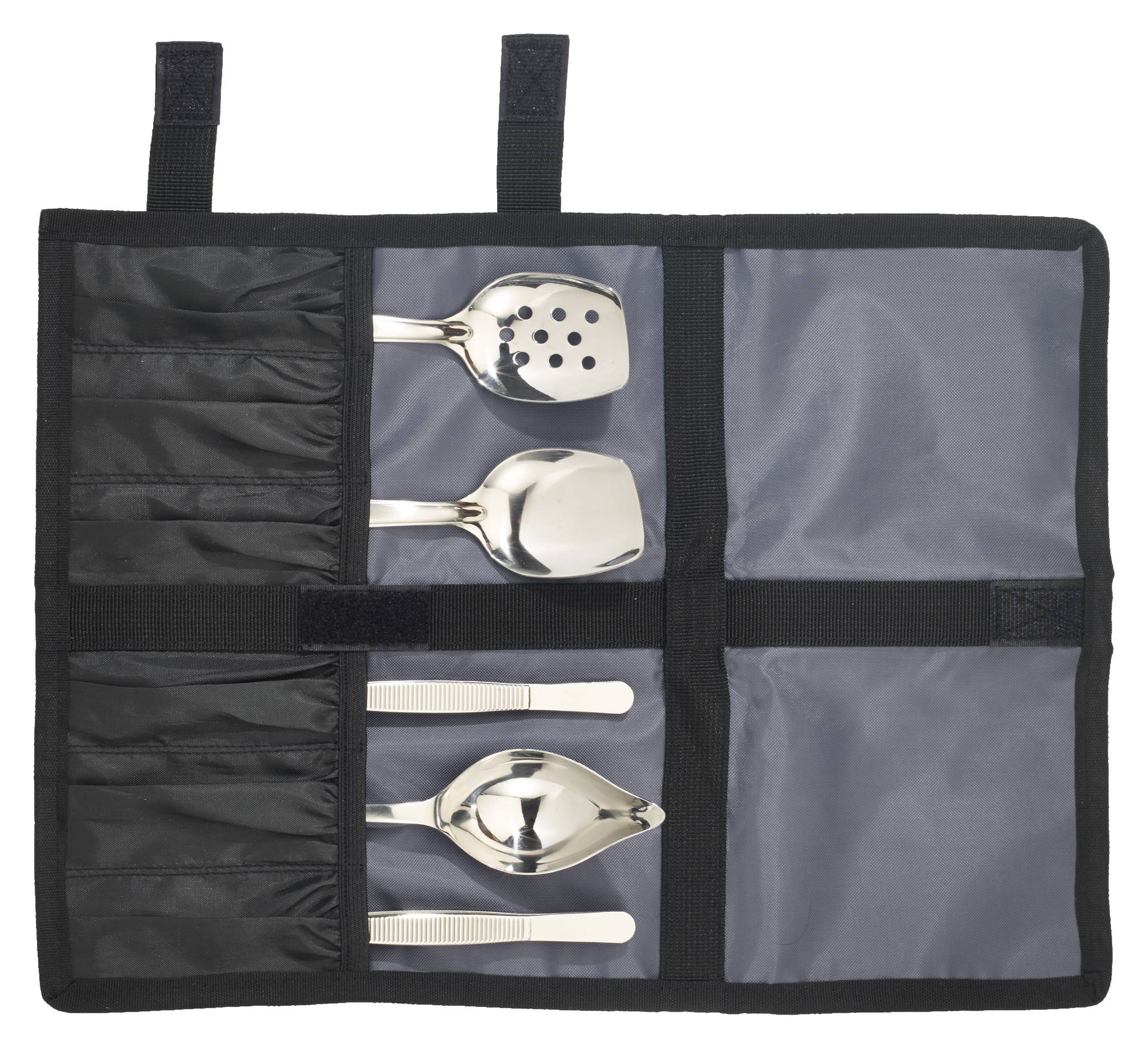 Plating Tool Set, 6-Pc, Includes: Saucier,Plating Spoons,Tongs,Tool Roll Bag