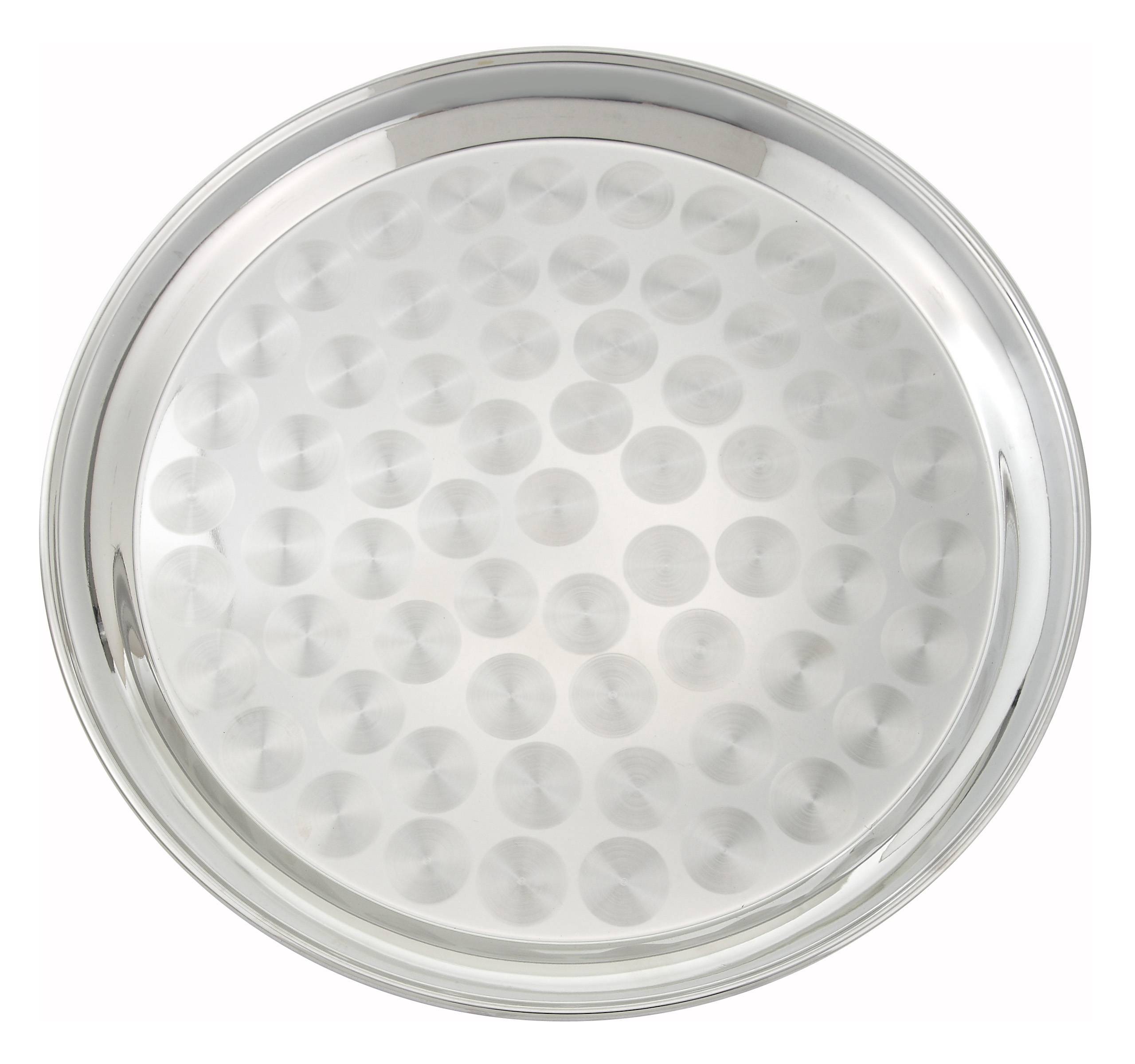 14" Service Tray, Round, S/S, Swirl Pattern