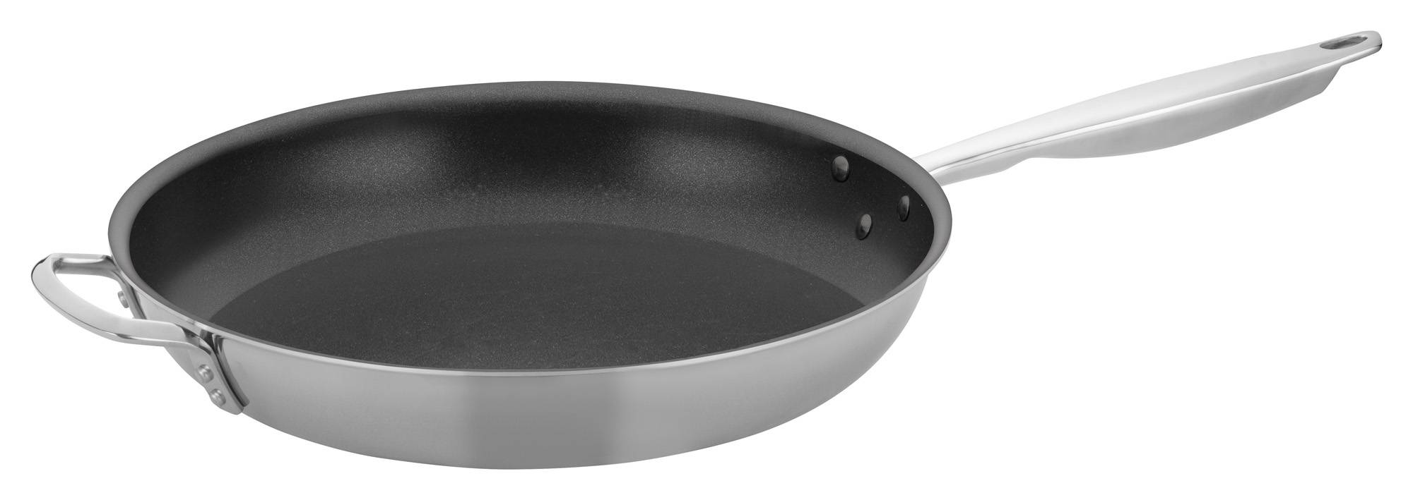 14" Triply S/S Fry Pan w/Helper Hdl, Non-stick
