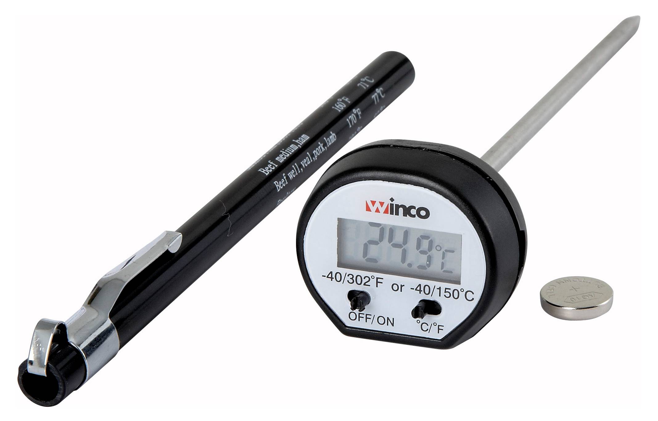 Digital Thermometer, 15/16" LCD, 4-3/4" Probe, Black