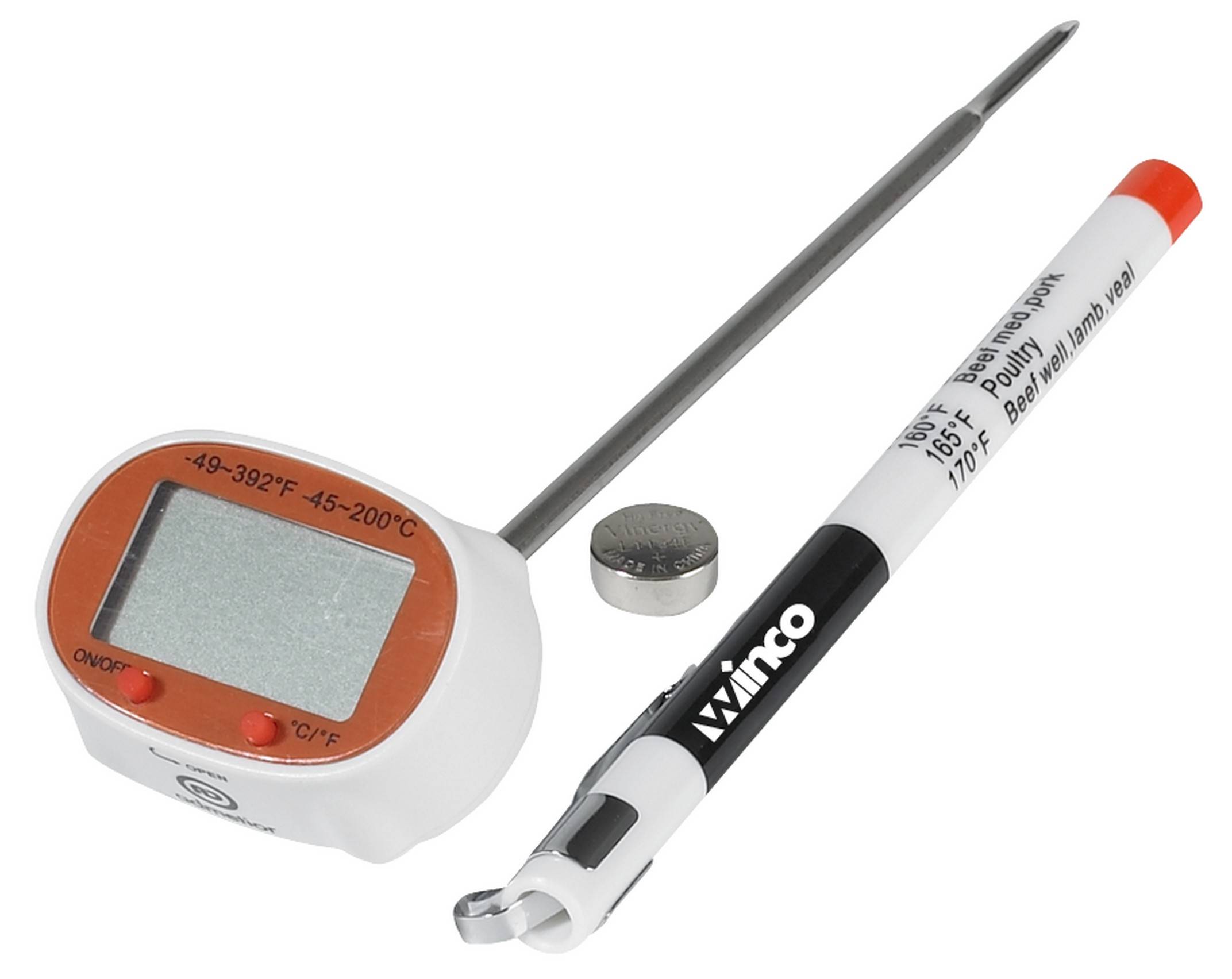 Digital Thermometer, 1-3/16" LCD, 4-3/4" Probe, White
