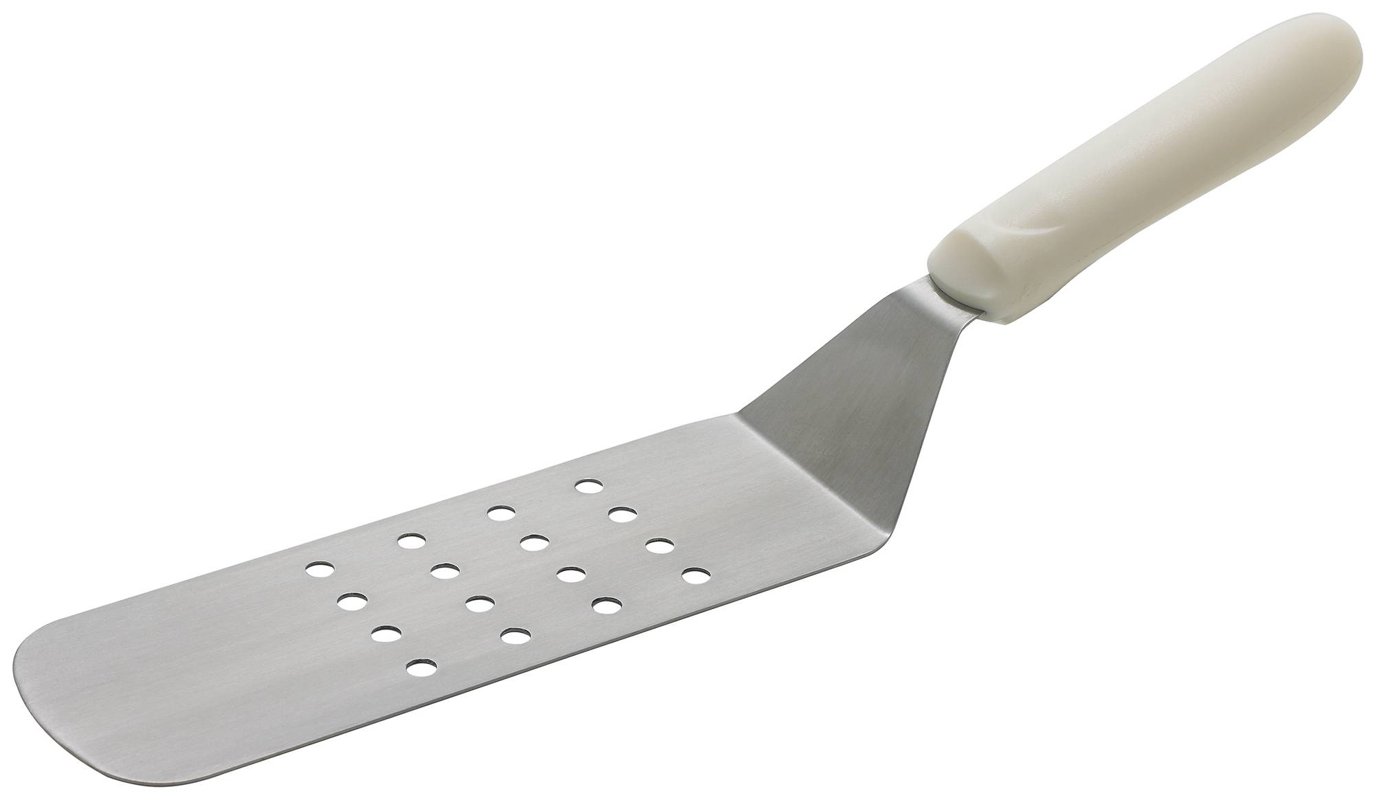 Perforated Flexible Turner w/Offset, White PP Hdl, 8-1/4" x 2-7/8" Blade