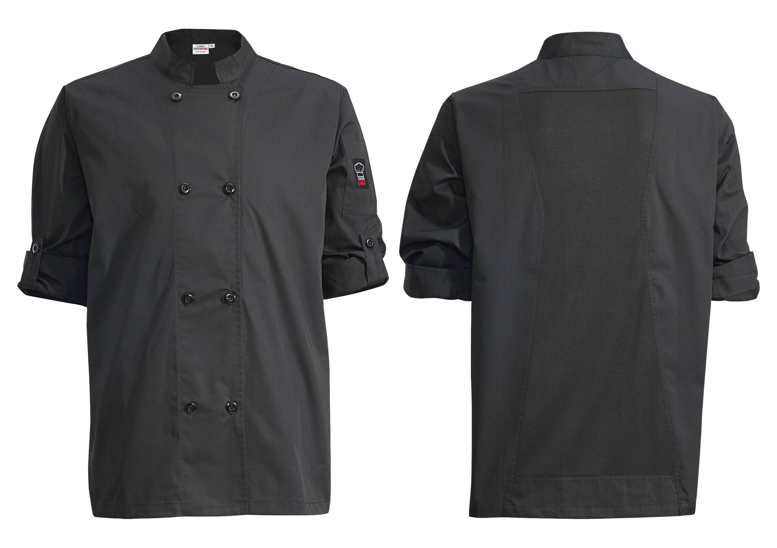 Ventilated Chef Jacket, Roll-Tab Sleeve, Black, XL