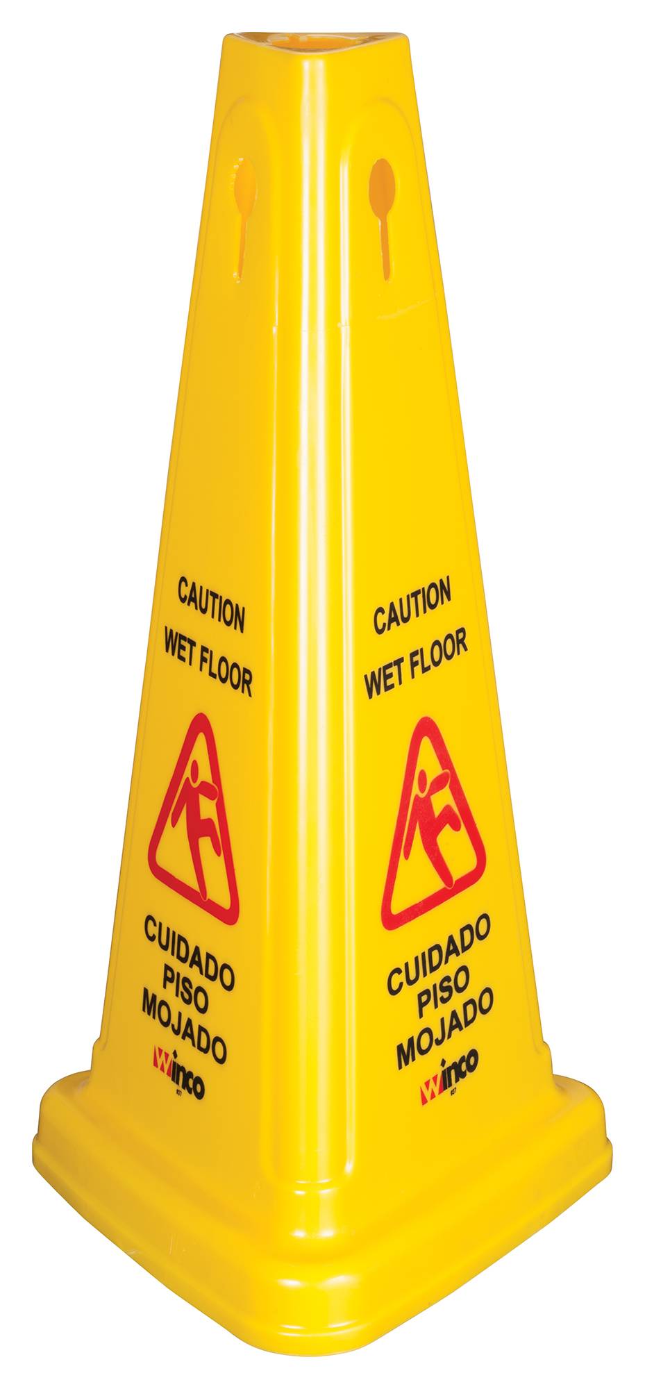 Wet Floor Caution Sign, Cone-shaped, Yellow